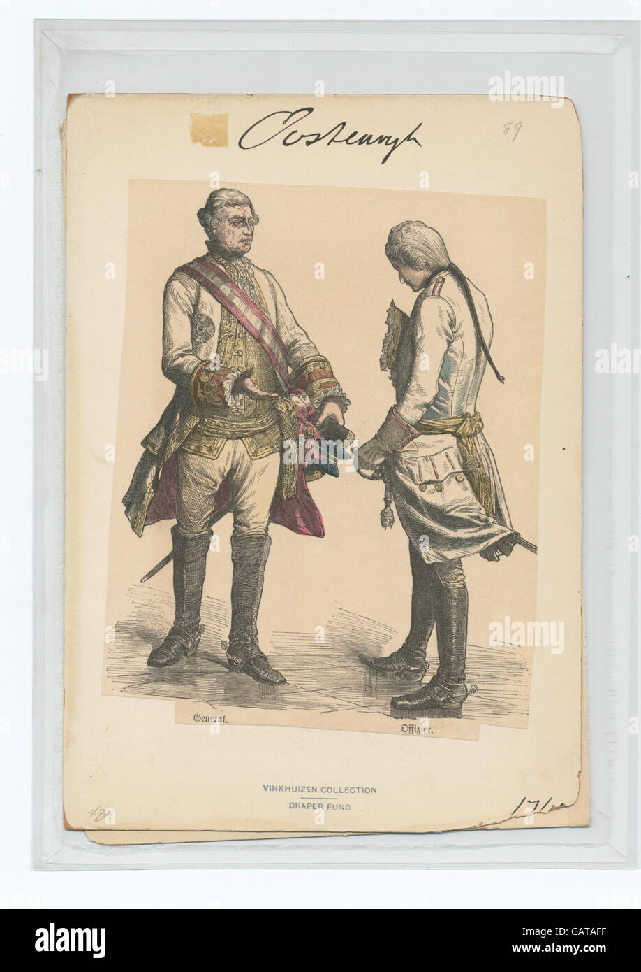 Dieses Porträt zeigt einen Militärgeneral, der als Offizier mit der Nummer b14896507-90083 identifiziert wurde und den Rang und den militärischen Status der Figur im historischen Kontext darstellt. Stockfoto