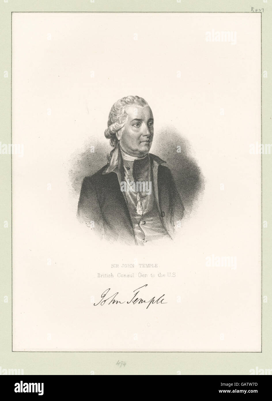 Sir John Temple, der als britischer Generalkonsul in den Vereinigten Staaten diente, spielte während seiner Amtszeit eine bedeutende diplomatische Rolle in den Beziehungen zwischen den USA und Großbritannien. Stockfoto