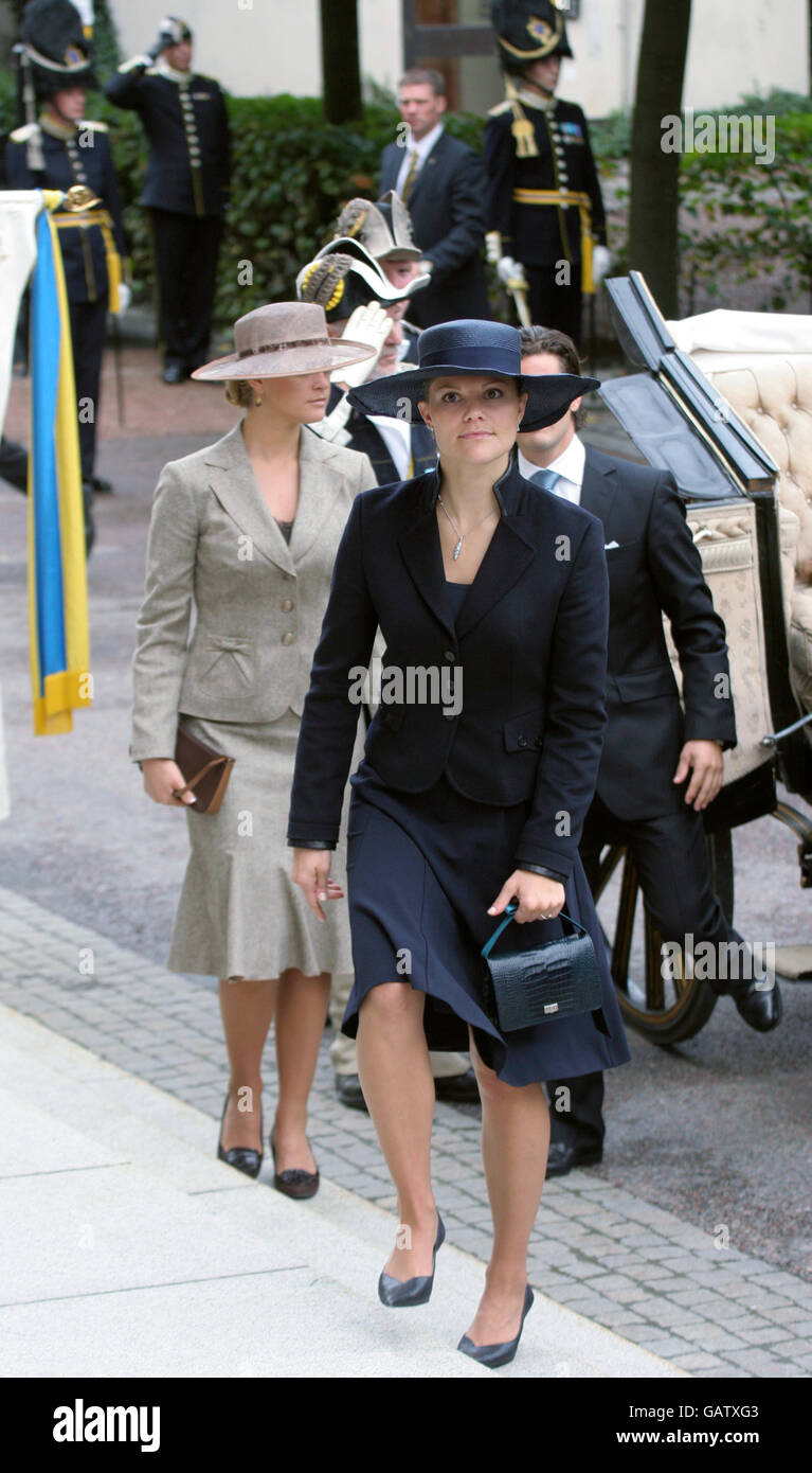 Kronprinzessin Victoria und Prinzessin Madeleine kommt bei der schwedischen Parlament-Eröffnung Stockfoto
