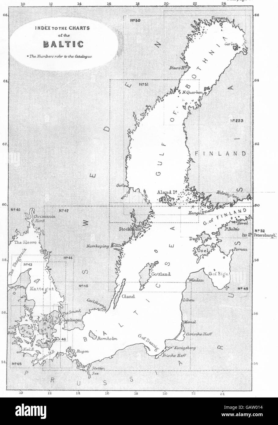 Karten: Index zu den Diagrammen der Ostsee, 1881 Stockfoto
