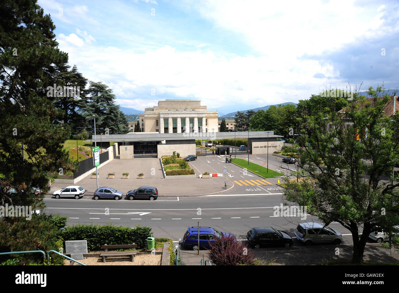 Ein Blick auf eine der Einlagen zum Europäer Sitz der Vereinten Nationen in Genf Stockfoto