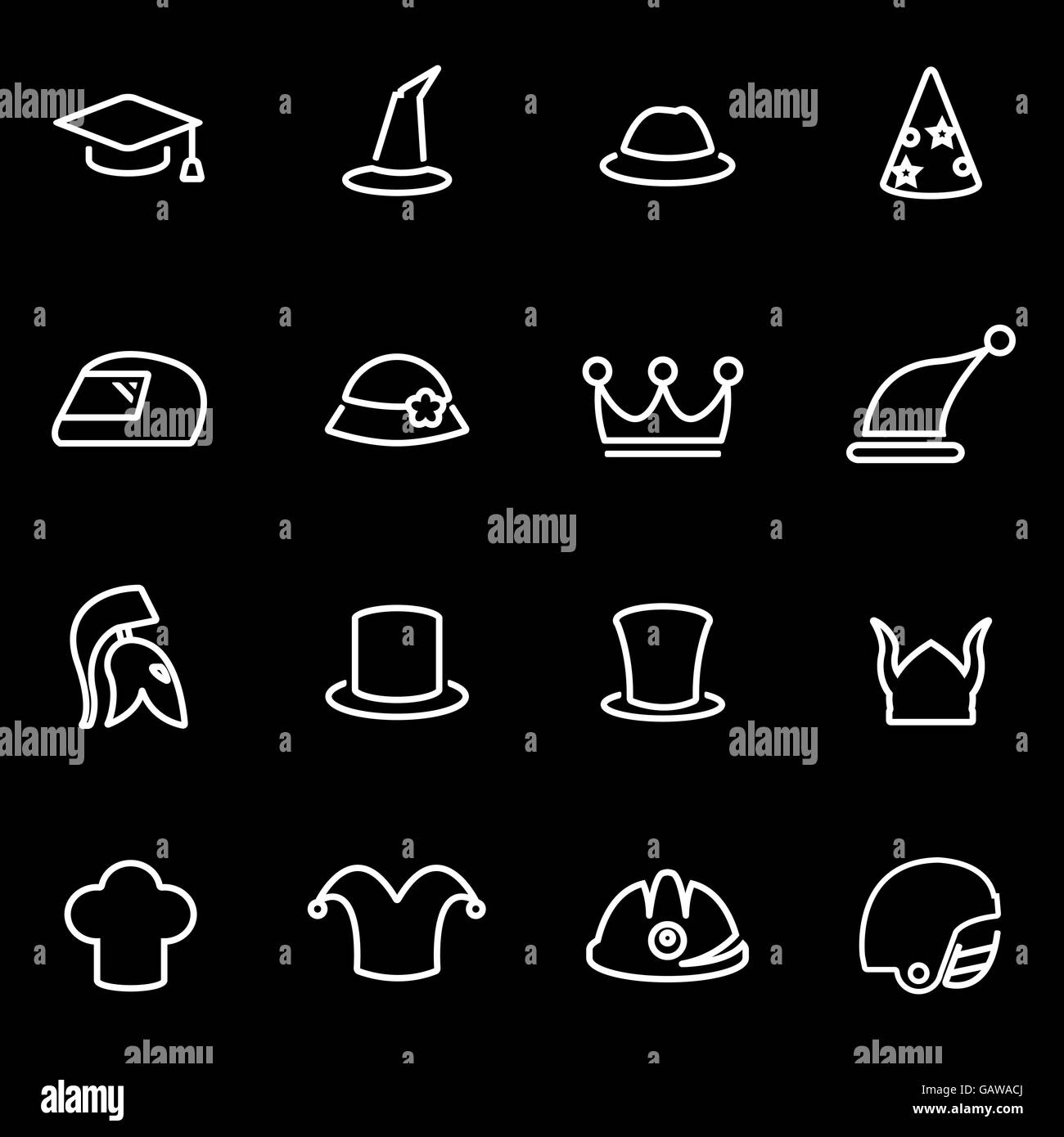 Vektor-Linie Helm und Hut-Icon-set Stock Vektor