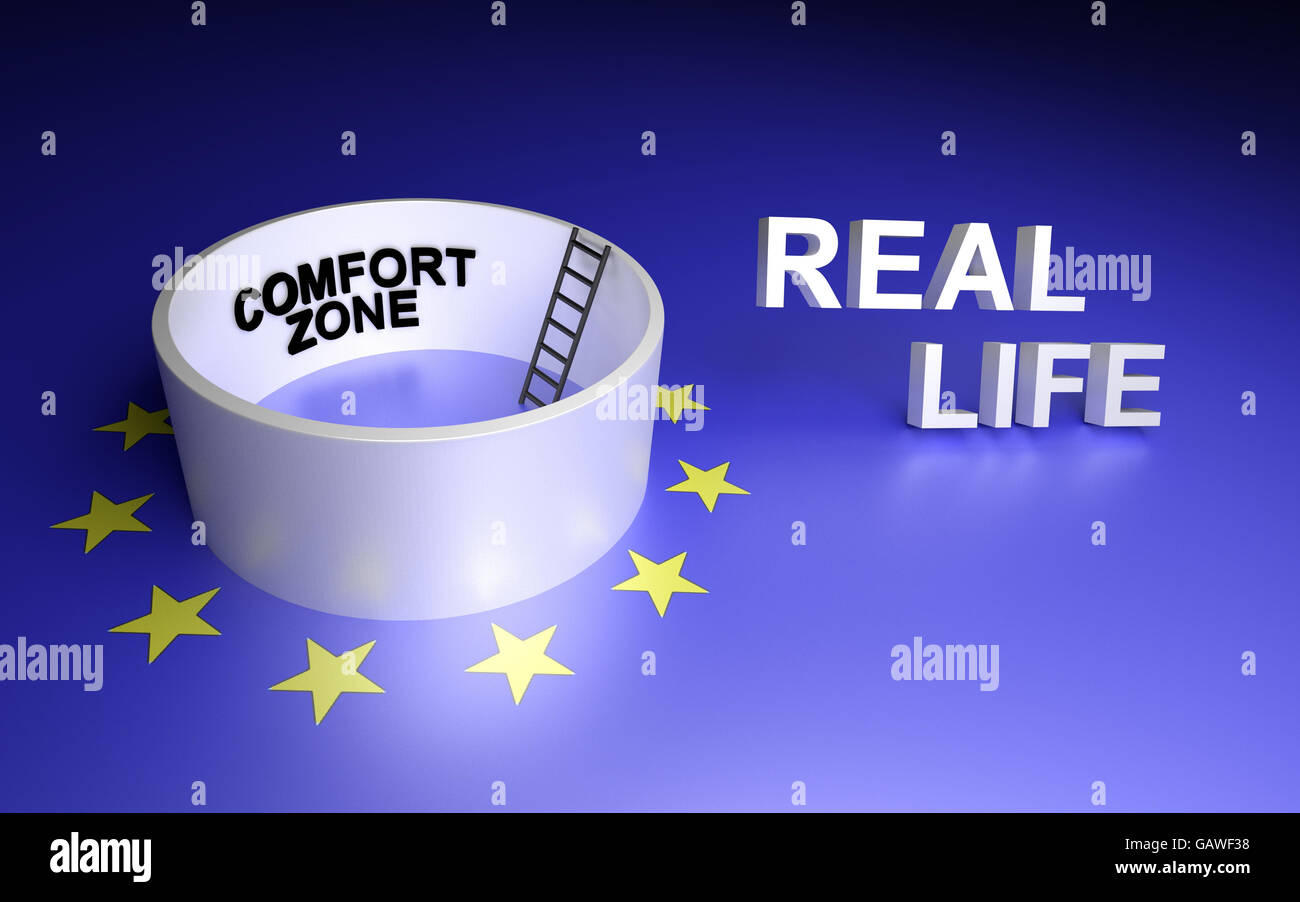 Komfort-Zone und dem wirklichen Leben. 3D-Rendering. Stockfoto