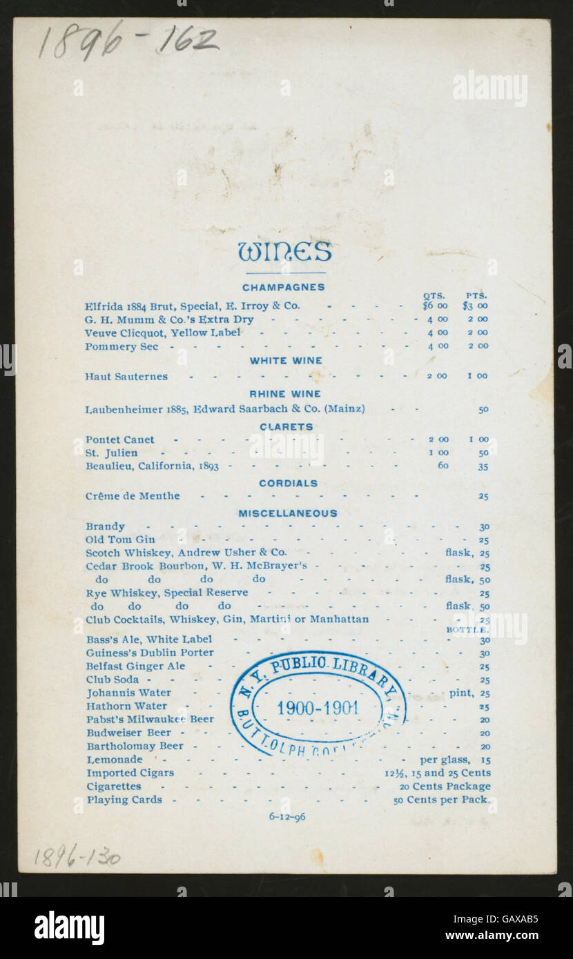 Der McKinley League State of New York veranstaltete ein Abendessen an Bord eines Wagner Palace Car auf dem Weg nach St. Louis. Dieser Eisenbahnwagen, bekannt für seinen Luxus und seine Eleganz, wurde Anfang des 20. Jahrhunderts für Fernreisen verwendet und bot seinen Fahrgästen ein raffiniertes kulinarisches Erlebnis. Stockfoto