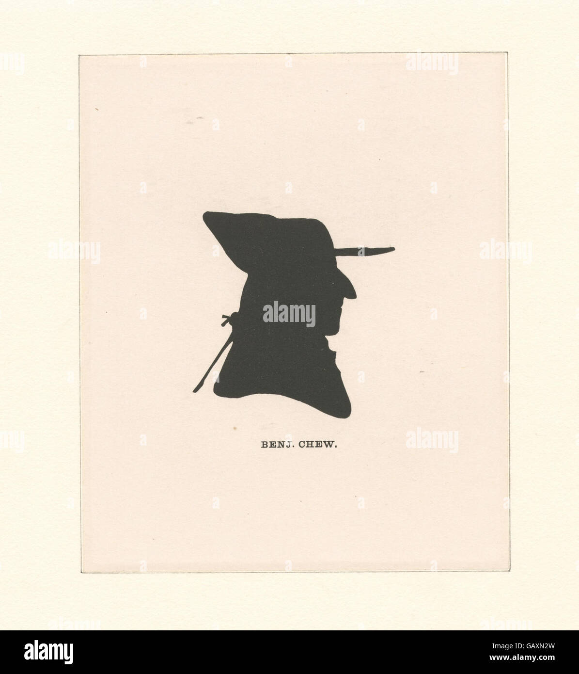 Benjamin Chew war ein prominenter amerikanischer Anwalt und Richter im 18. Jahrhundert, bekannt für seine Verwicklung in koloniale Rechtsfragen und als Mitglied der Elite Pennsylvanias während der Kolonialzeit. Stockfoto