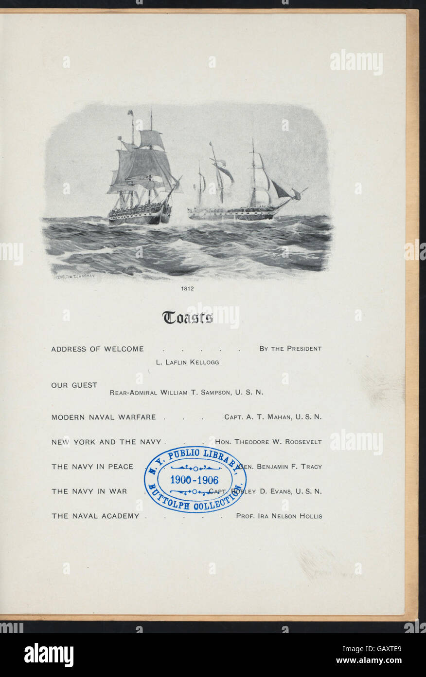 Abendessen IN Ehren von REAR ADMIRAL WILLIAM T. Sampson, US NAVY (Besitz) COLONIAL CLUB OF NEW YORK (at) NY (CLUB) (Hades-271411-4000005443) Stockfoto