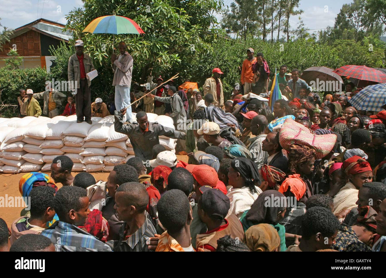Nahrungsmangel verlässt Tausende starrt in den Abgrund Stockfoto