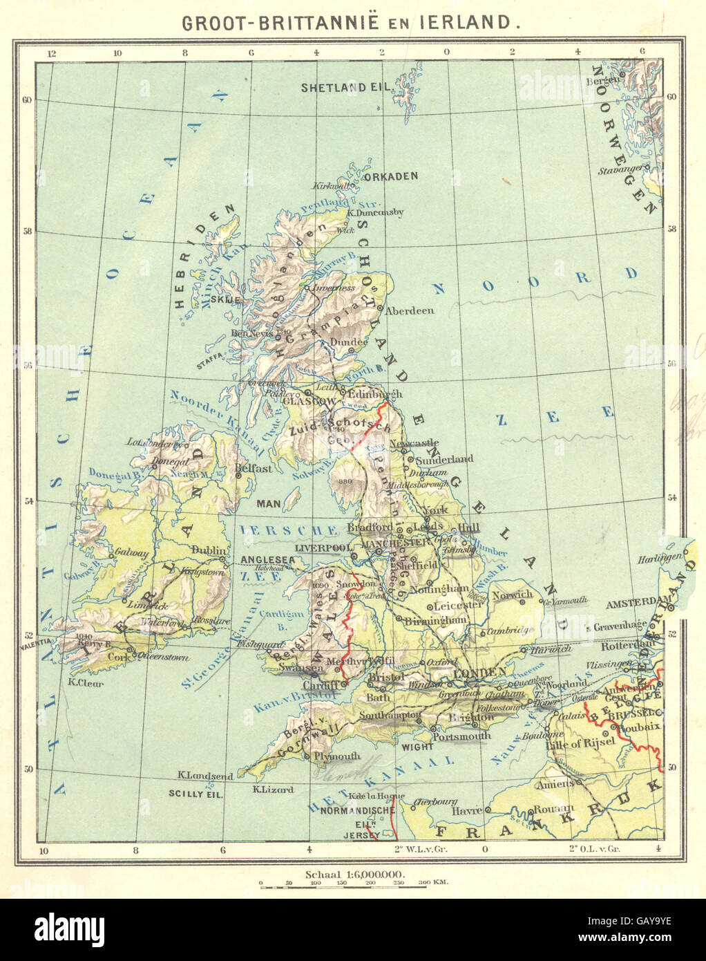 UK: Groot - Brittannië En Ierland, 1922 Vintage Karte Stockfoto