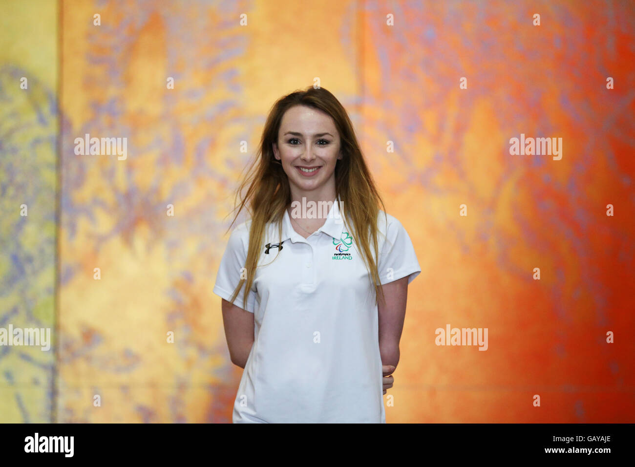 Schwimmer Ellen Keane bei der irischen Paralympic Team Ankündigung für die Paralympischen Spiele 2016 Rio in City Hall in Dublin. Stockfoto