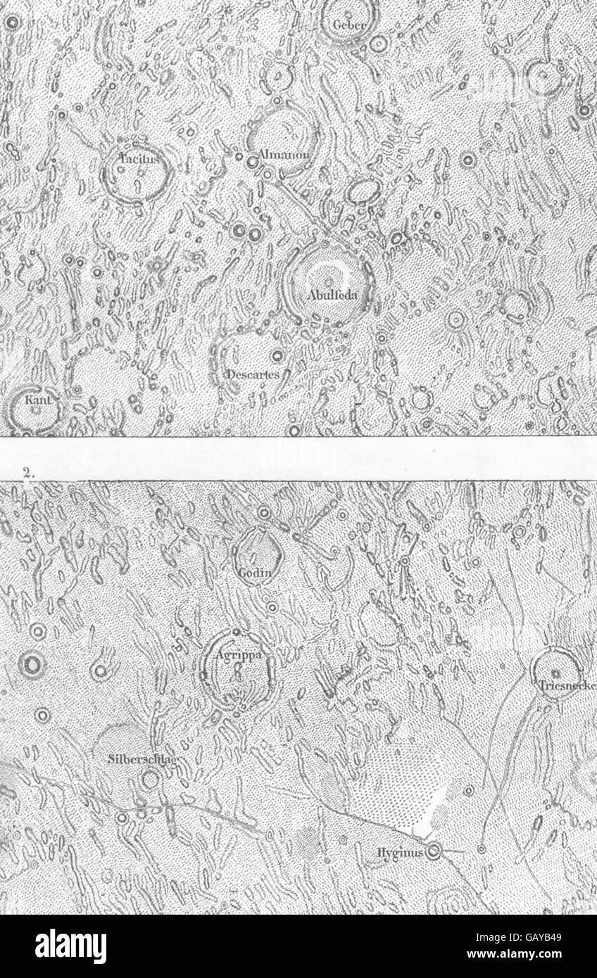 Mond: Mond Topographie; Abulfeda Almanon Krater, Nuten Sinus zählen, 1877 Karte Stockfoto