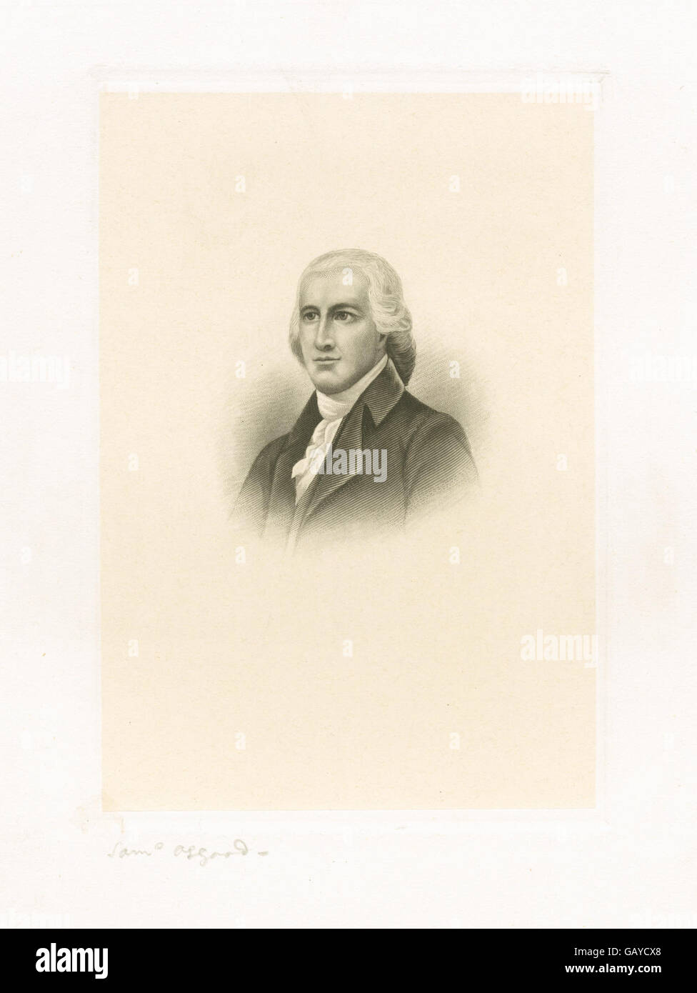 Samuel Osgood war ein US-amerikanischer Politiker und Geschäftsmann und war von 1789 bis 1791 der erste Postmaster General der Vereinigten Staaten. Er spielte eine wichtige Rolle bei der frühen Entwicklung des US-Postsystems. Stockfoto