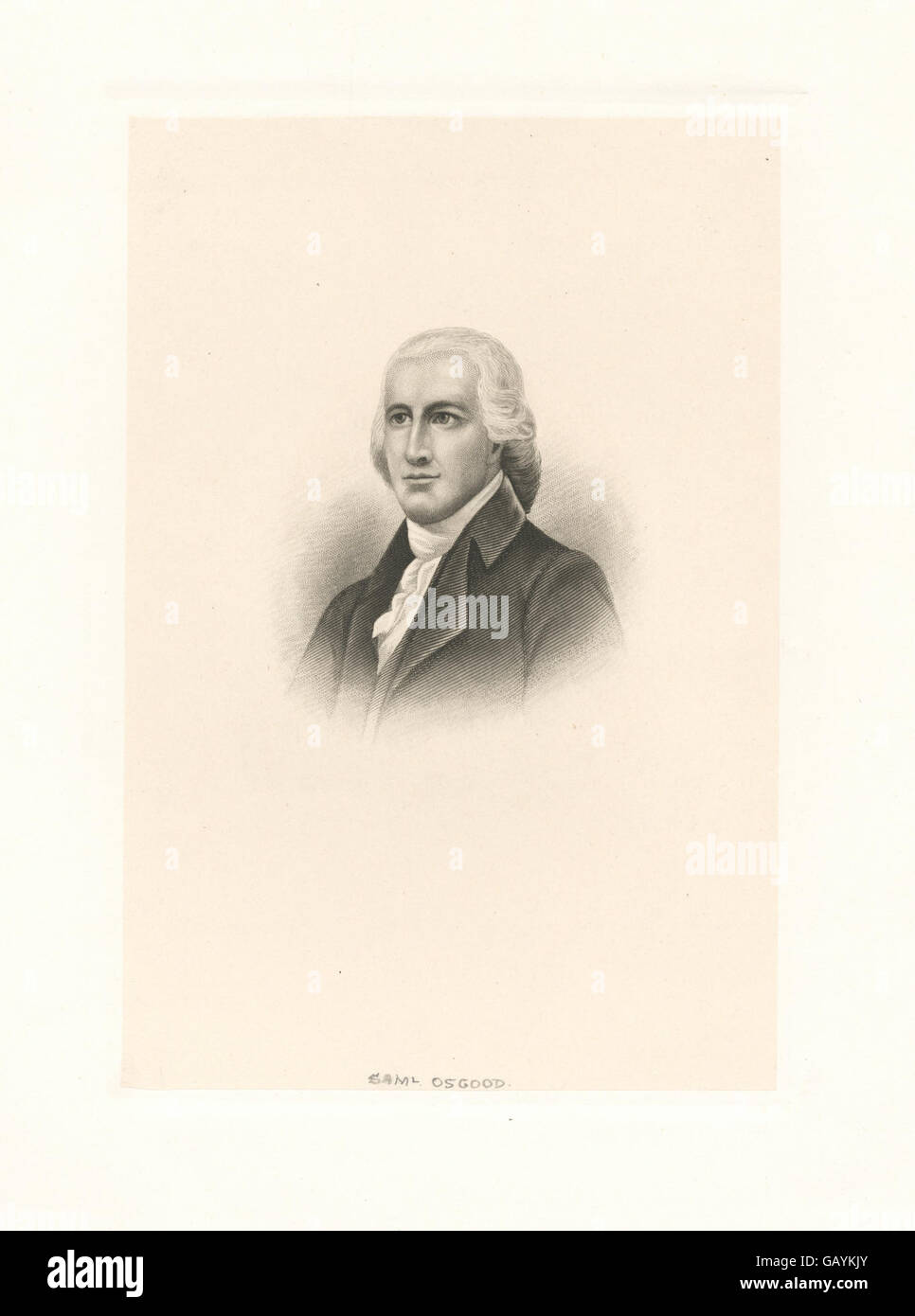 Darstellung von Samuel Osgood, einem prominenten Kaufmann und Amtsträger in der frühen amerikanischen Geschichte, der als erster Generalpostmeister der Vereinigten Staaten diente. Stockfoto
