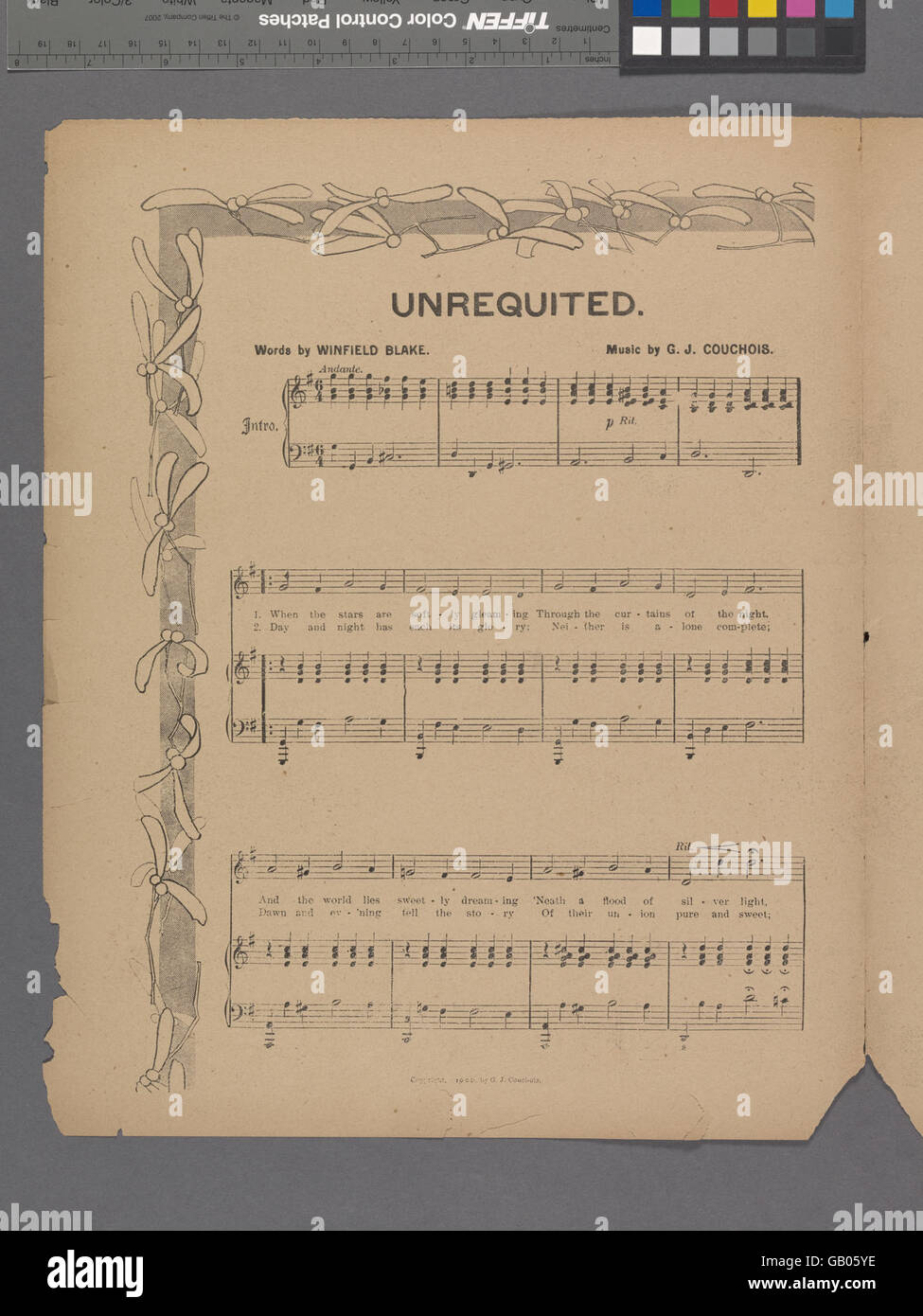 „Unerwiderte“ bezieht sich wahrscheinlich auf eine Geschichte oder ein Lied über einseitige Liebe oder emotionale Sehnsucht, ein Thema, das den Schmerz und die Komplexität unreziprokter Zuneigung erforscht. Stockfoto