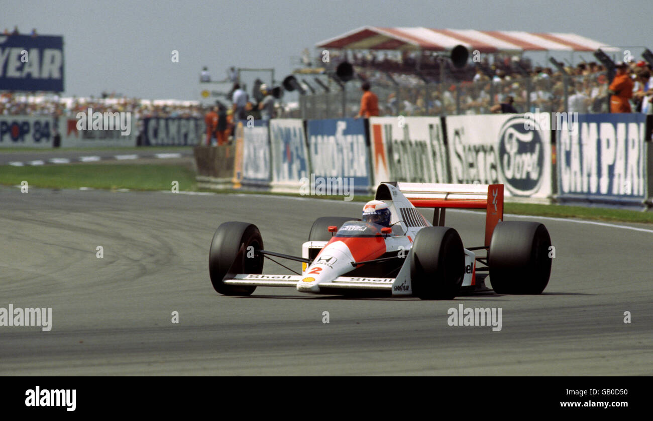 Formel-1-Autorennen - Großer Preis Von Großbritannien - Silverstone 1989. Der Franzose Alain Prost fährt mit dem McLaren Honda MP4/5 auf dem Weg zum Sieg beim Grand Prix von Großbritannien Stockfoto