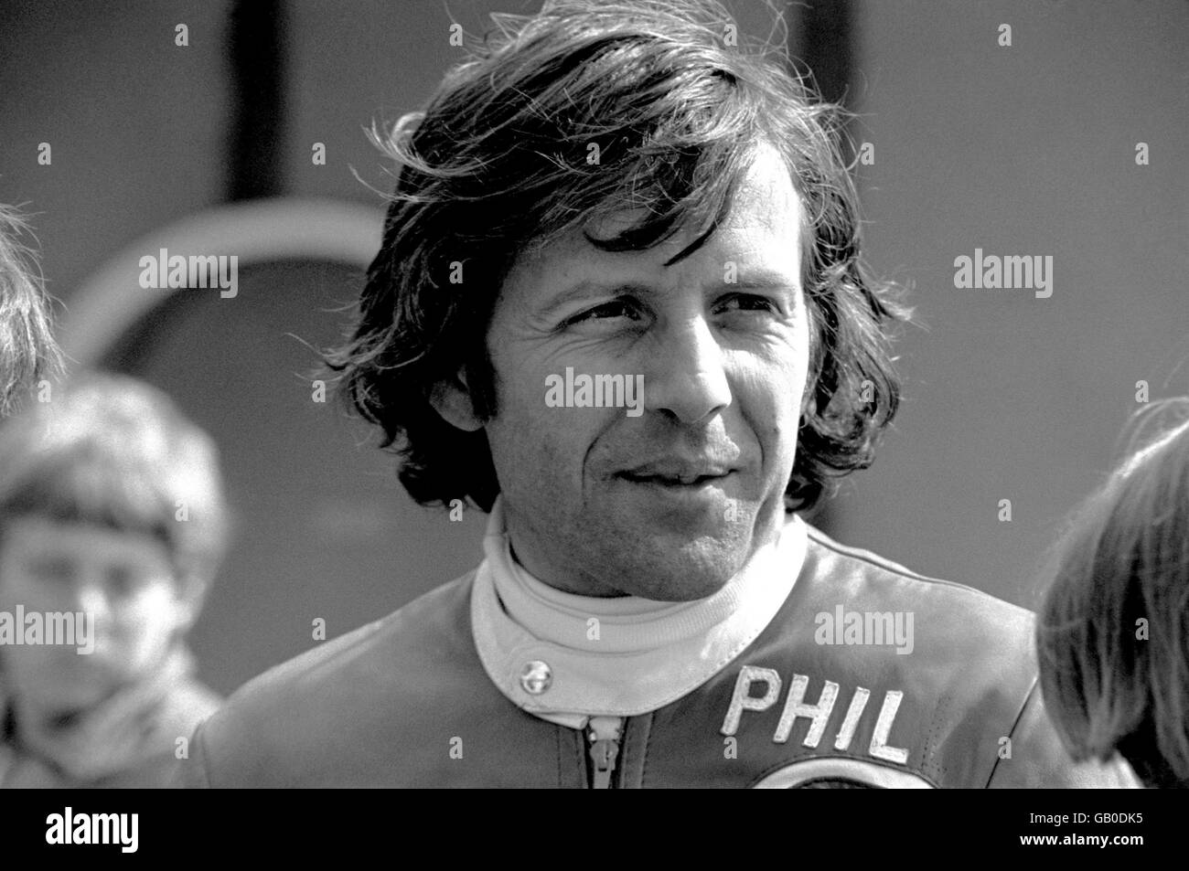 Phil Read, der als erster bei den Weltmeisterschaften in den Klassen 125ccm, 250ccm und 500ccm war. Stockfoto