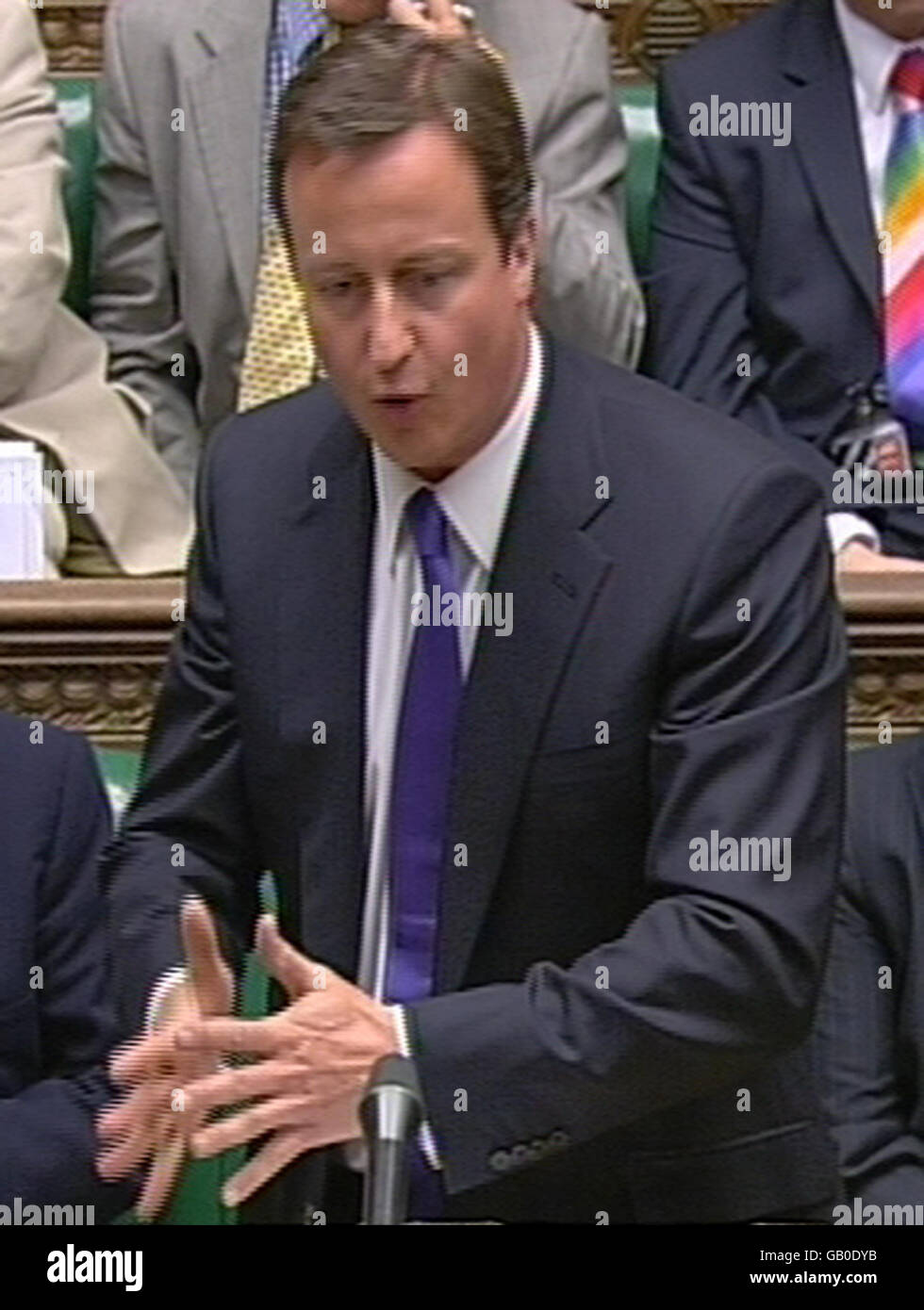 Der konservative Führer David Cameron im Unterhaus. Stockfoto
