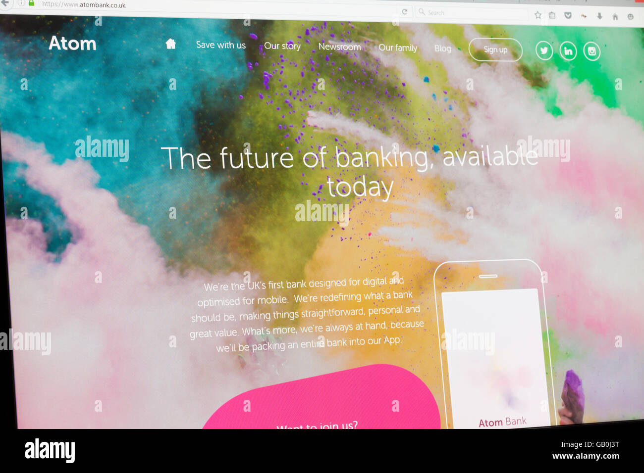 Screenshot der Homepage Atombank Stockfoto
