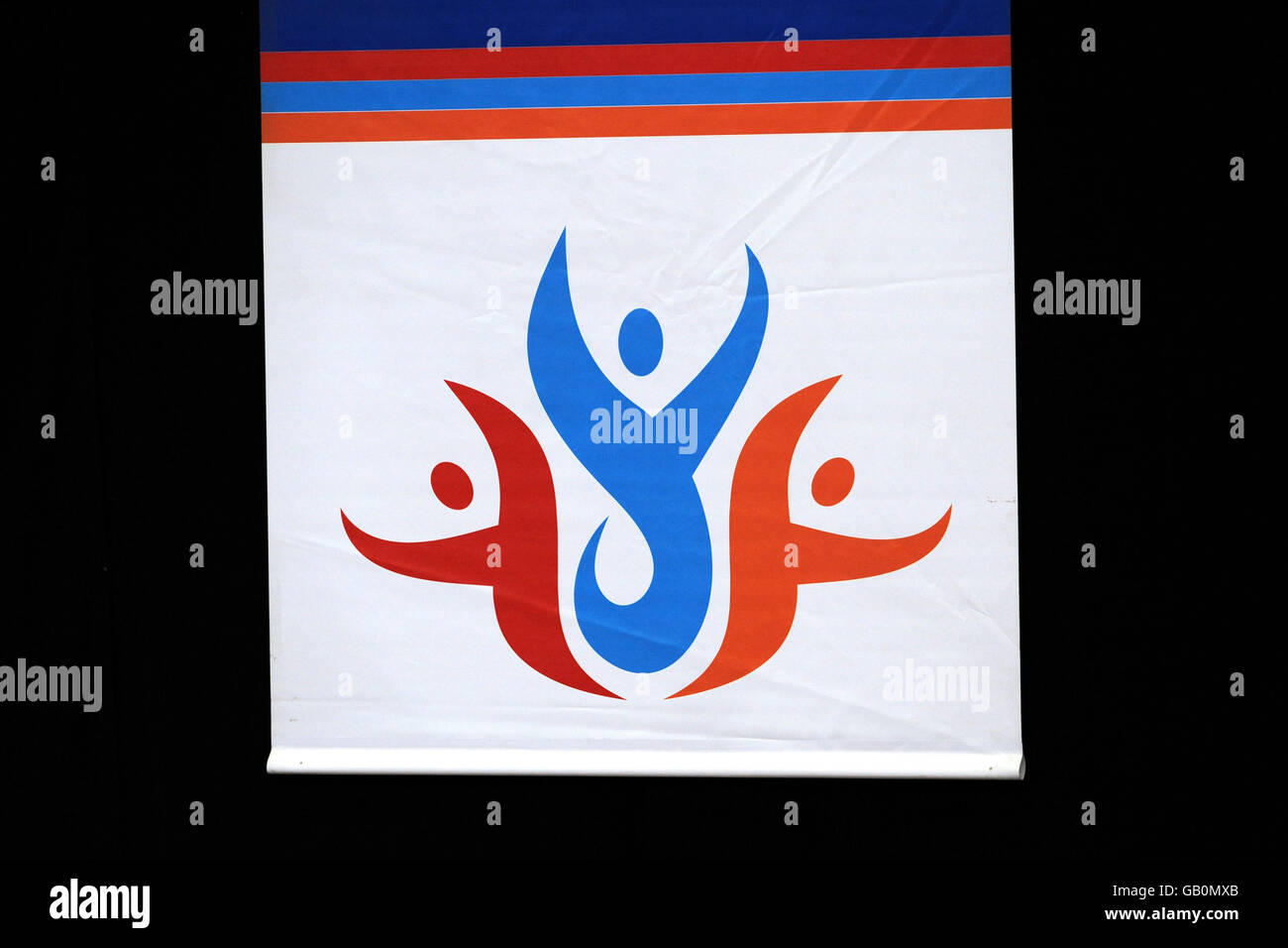 Rollstuhl-Basketball - VISA Paralympic World Cup 2008 - SportCity - Manchester. Das offizielle Logo der Paralympischen Weltmeisterschaft 2008 Stockfoto