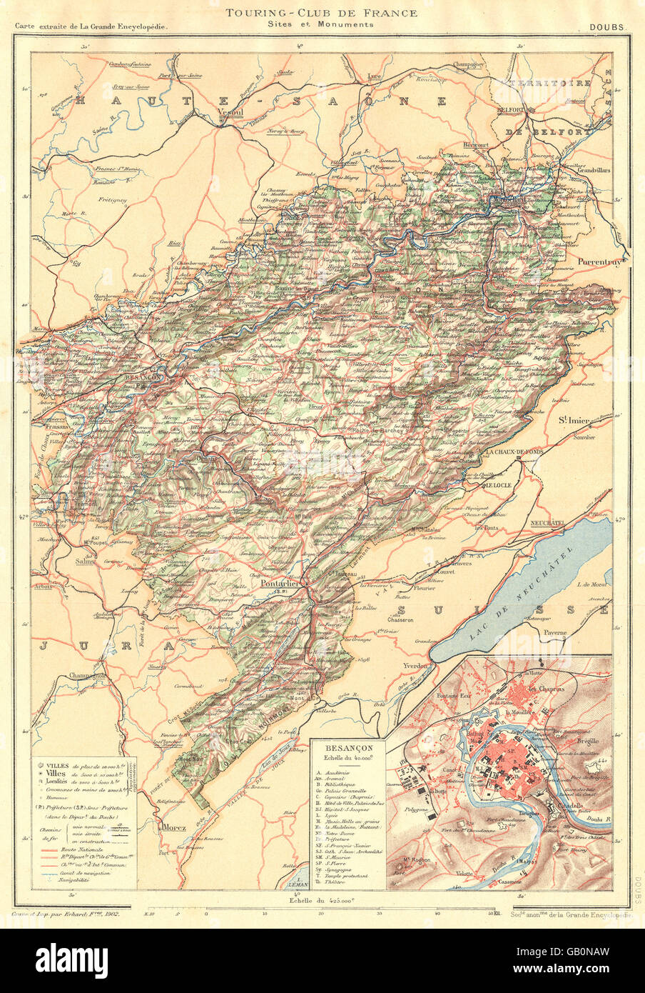 DOUBS: Département. Doubs: Département. Nebenkarte Besançon, 1905 Stockfoto
