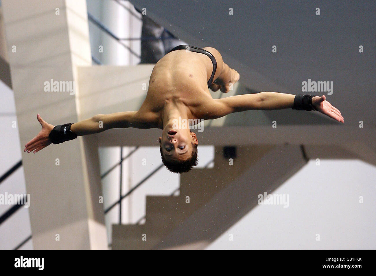Großbritannien Tom Daley während eines olympischen Diving Media Day in Pond's Forge, Sheffield. Stockfoto