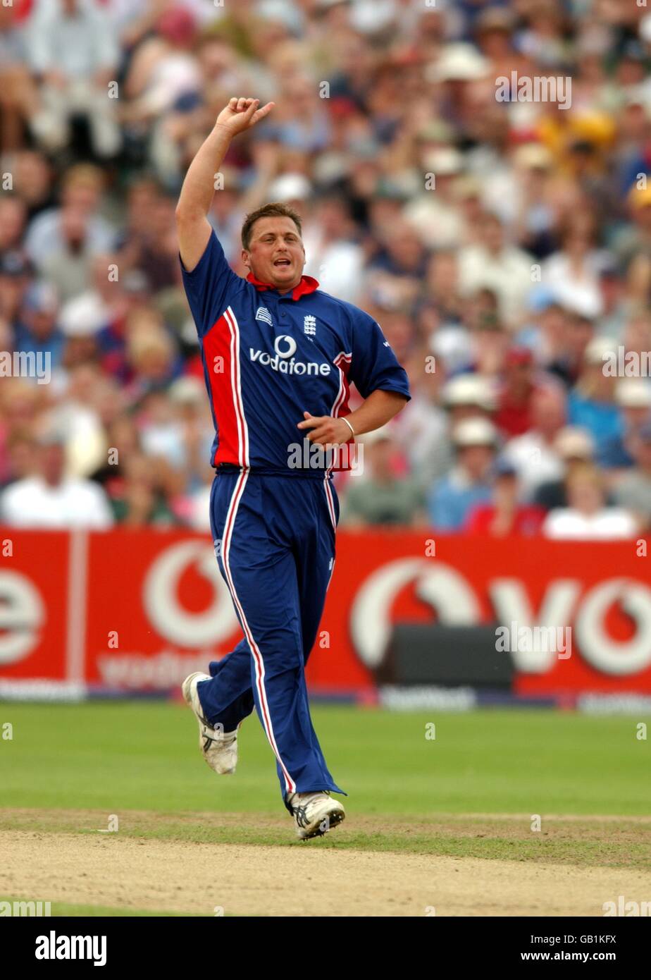 Cricket - One Day NatWest Series - England / Simbabwe. Der englische Darren Gough feiert das Dickicht des simbabwischen Kapitäns Heath Streak, der 5 Läufe lang gefangen wurde Stockfoto