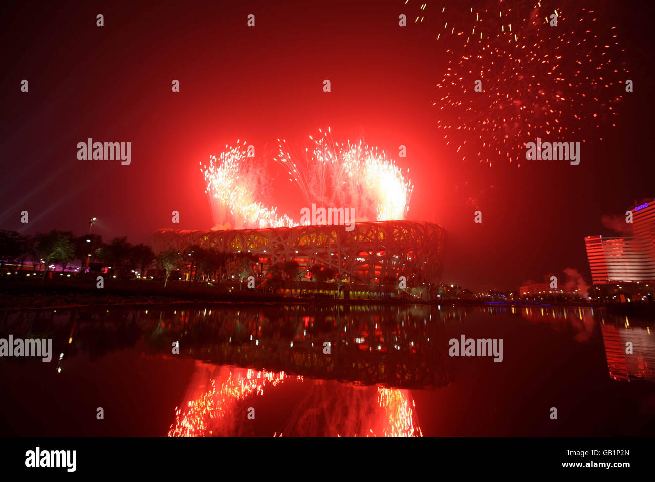 Ein Blick auf die Olympischen Spiele 2008 in Peking Eröffnungszeremonie im Nationalstadion in Peking, China. Stockfoto
