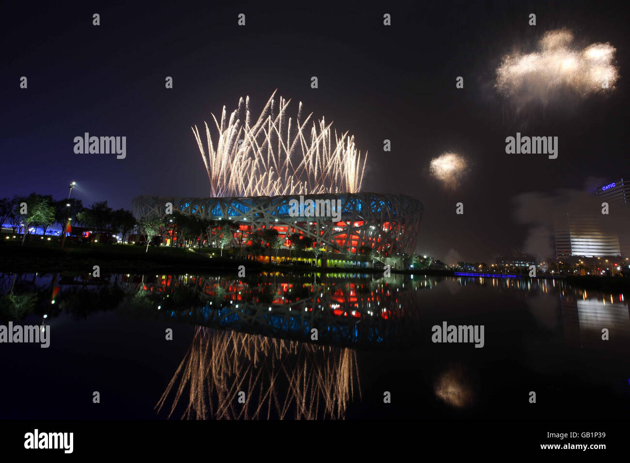 Ein Blick auf die Olympischen Spiele 2008 in Peking Eröffnungszeremonie im Nationalstadion in Peking, China. Stockfoto