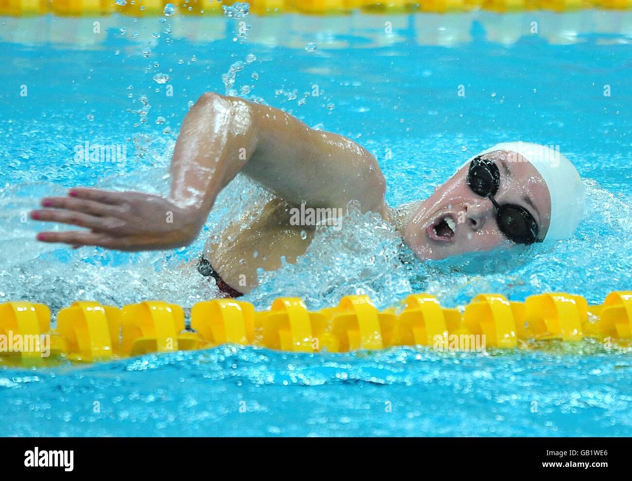Die US-Amerikanerin Katie Hoff während ihrer Hitze in der 800 m Freistil der Frauen im National Aquatics Centre am 6. Tag der Olympischen Spiele 2008 in Peking. Stockfoto