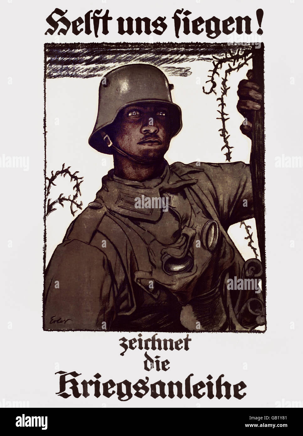 Ersten Weltkrieg / WWI, Propaganda, "Helft Uns Siegen! Zeichnet Kriegsanleihe "(helfen Sie uns den Krieg zu gewinnen! Kaufen Kriegsanleihen) Berlin Deutschland Stockfoto