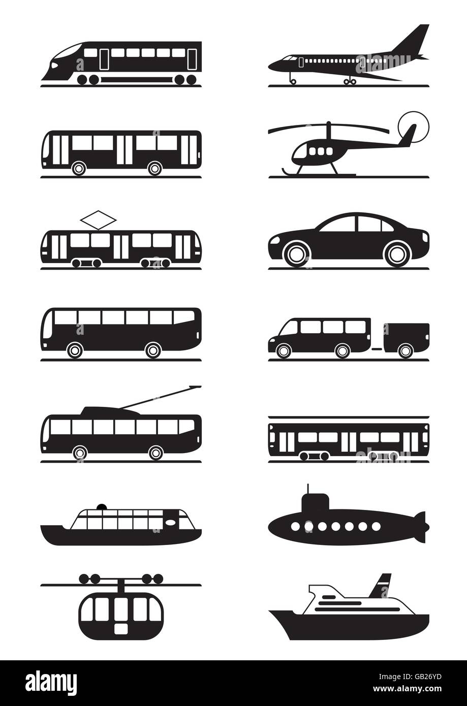 PKW und den öffentlichen Verkehrsmitteln - Vektor-illustration Stock Vektor