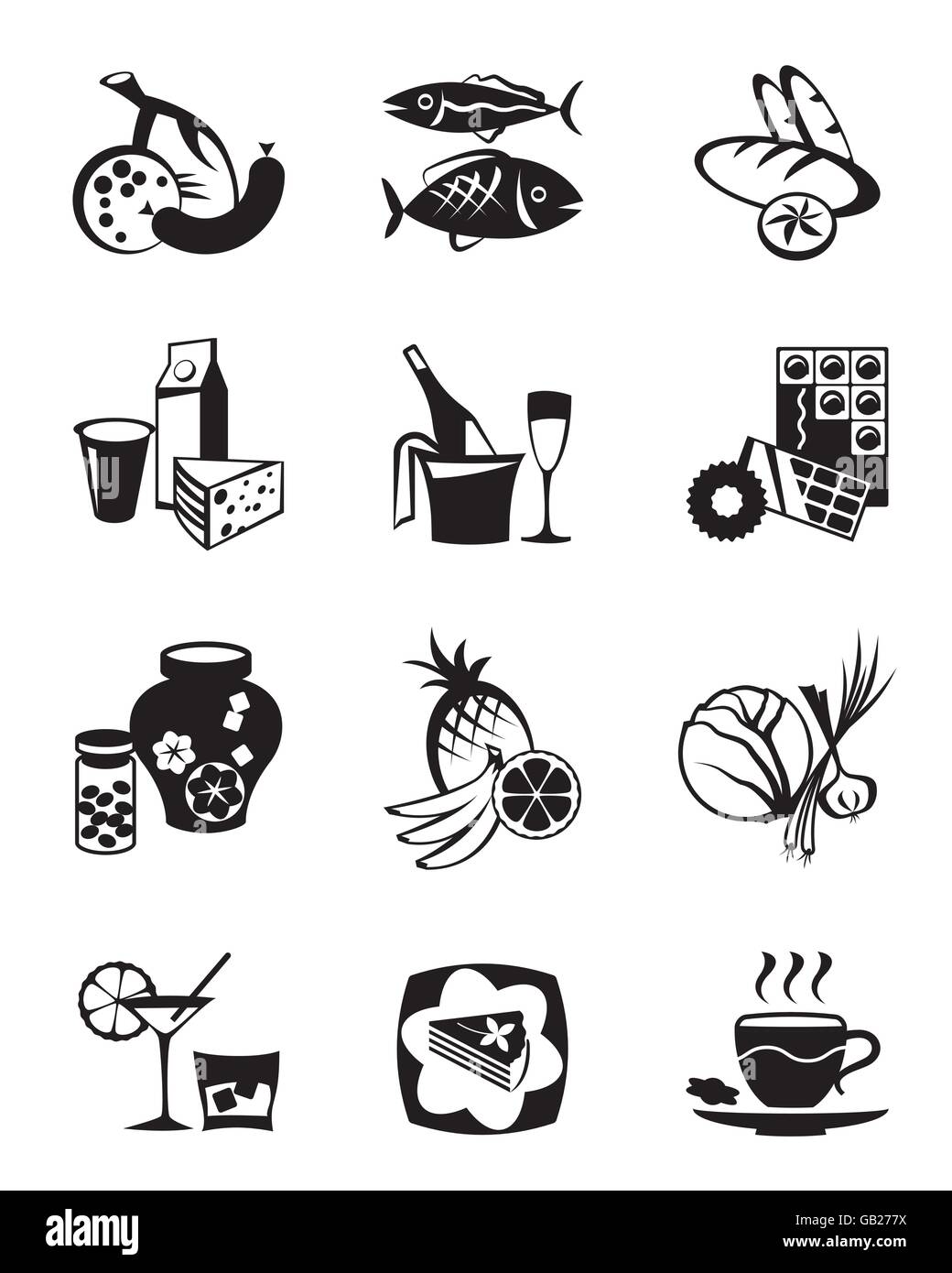 Lebensmittelgeschäft und Süßwaren Icons Set - Vektor-illustration Stock Vektor