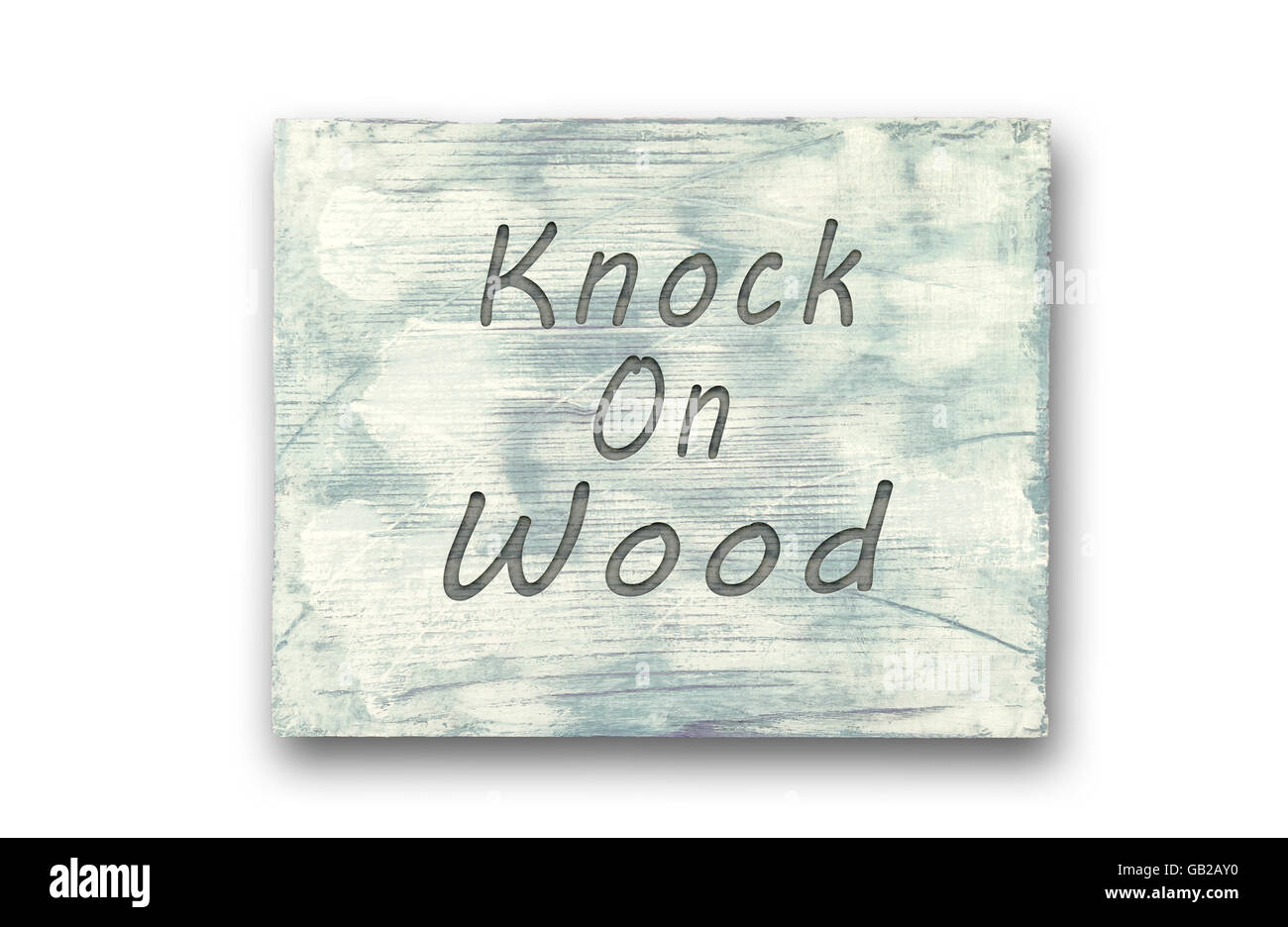 Vintage Hipster motivierenden Satz Hinweis, Knock On Wood Zeichen. Stockfoto