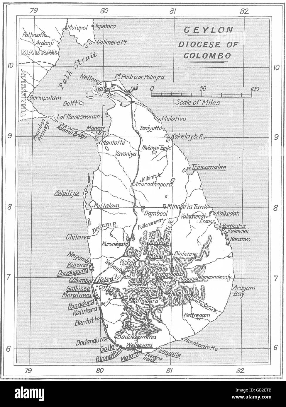 SRI LANKA: Diözese Colombo; SPG-Mission (heute)-Stationen - CMS, 1922-Karte Stockfoto