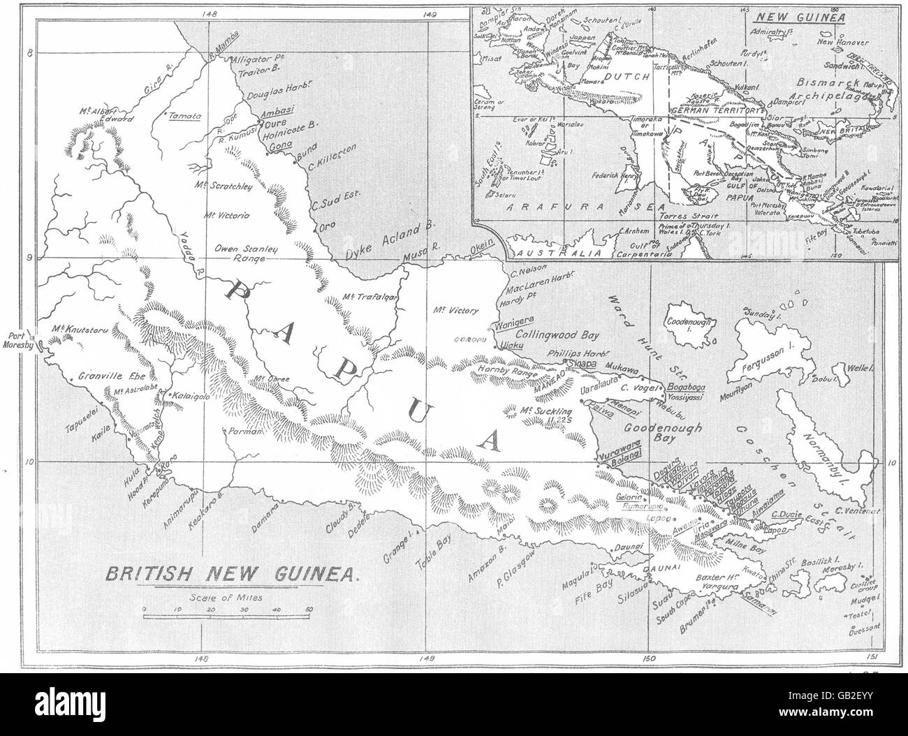 BRITISCHE neu GUINEA: Anglikanische Missionar Stationen; Karte der Londoner Gesellschaft Wesleyan 1922 Stockfoto