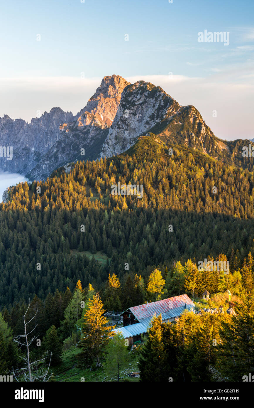 Sonnenaufgang, erstes Licht, Morgen, Nationalpark Gesäuse, Steiermark, Österreich Stockfoto