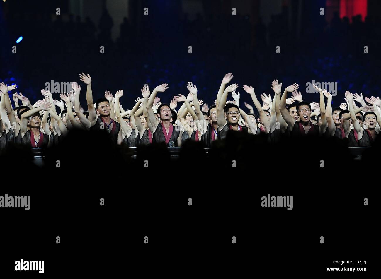 Gesamtansicht der Eröffnungszeremonie während der Olympischen Spiele 2008 in Peking. Stockfoto