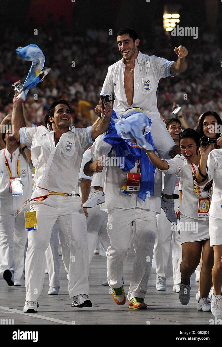 Olympische Spiele - Olympische Spiele In Peking 2008 - Eröffnungszeremonie. Das argentinische Team bei den Olympischen Spielen 2008 in Peking. Stockfoto