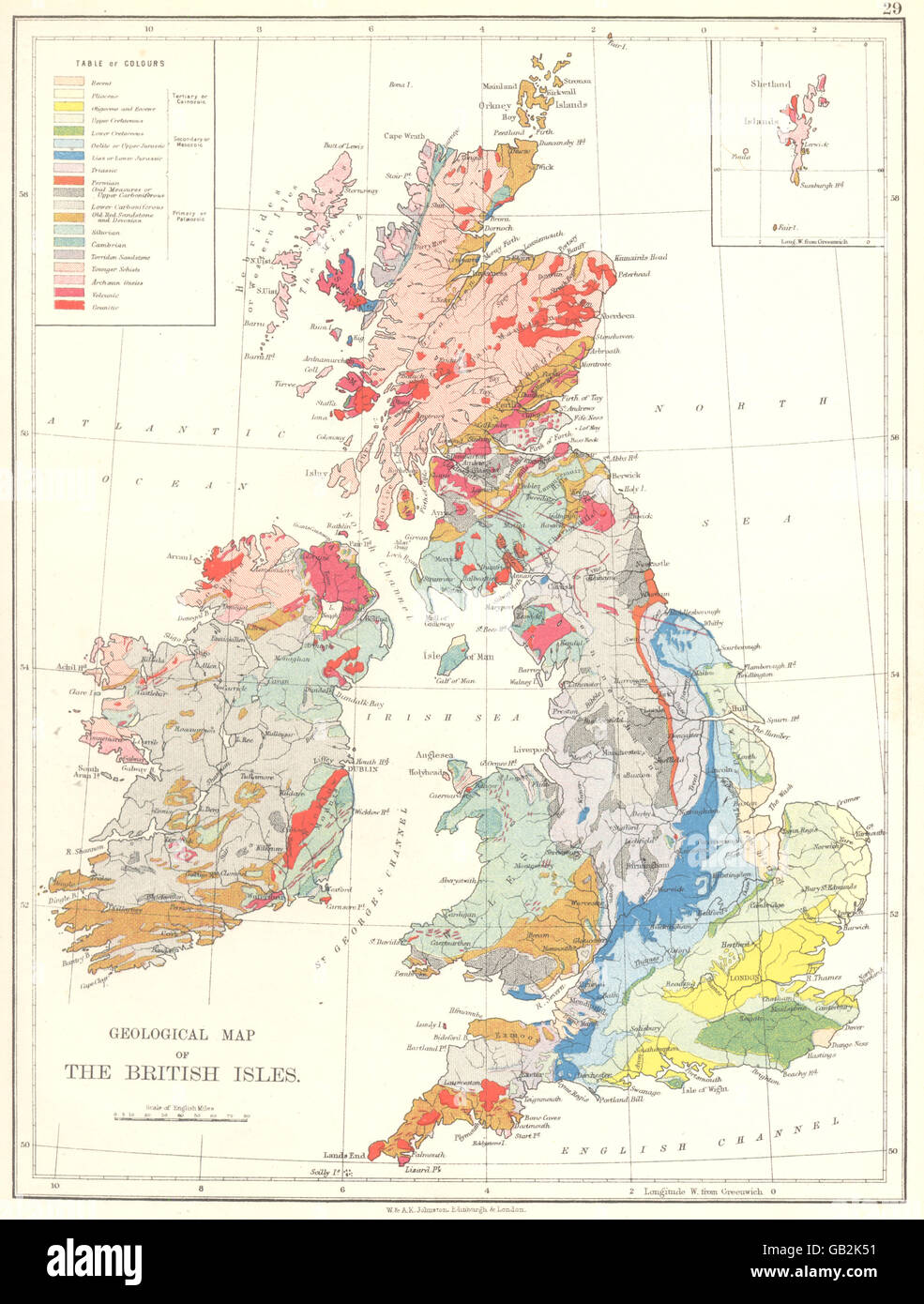 Vereinigtes Königreich: Geographische Karte der britischen Inseln, 1897 Stockfoto