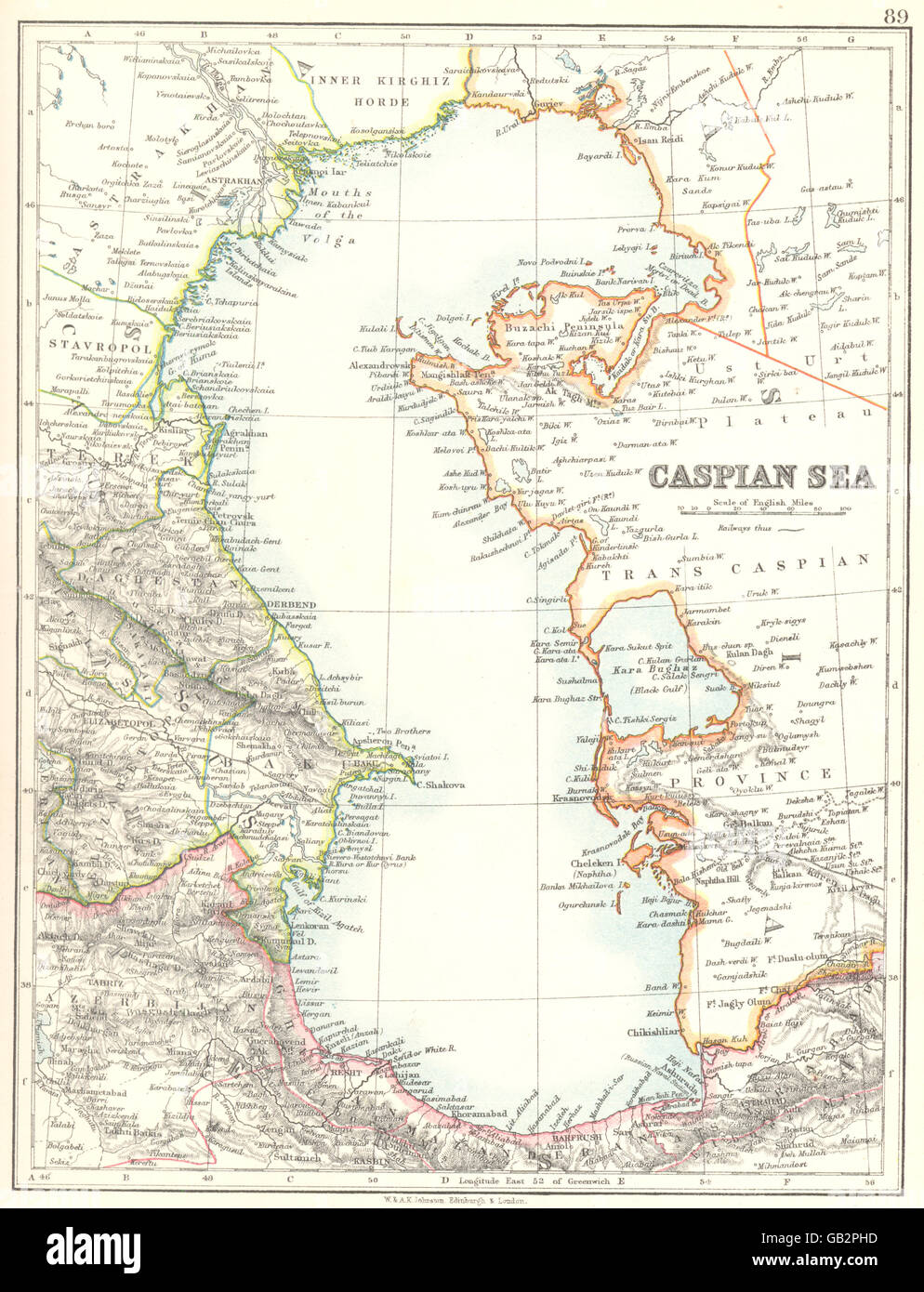KASPISCHEN Meer: Russland Kasachstan-Aserbaidschan-Iran-Persien Turkmenistan, 1897-Karte Stockfoto