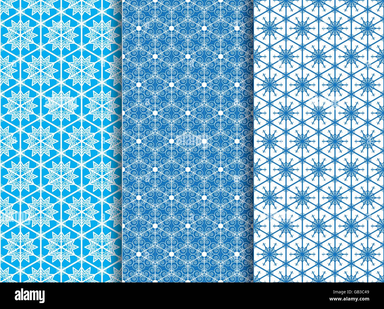 Drei Winter Schneeflocke sechseckigen geometrische Musterdesign Grafikdesign für Hintergrund Stock Vektor