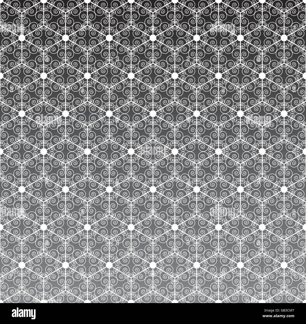 Abstrakte sechseckige Schneeflocke Musterdesign auf grauem Hintergrund verblasst Stock Vektor