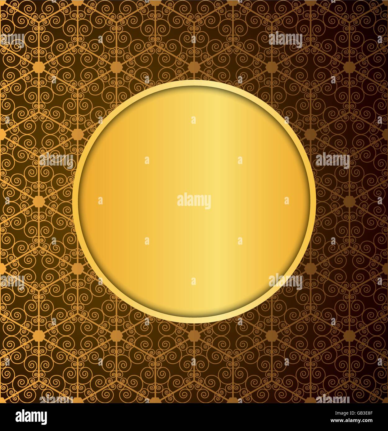 Gold Vintage Einladung Grußkarte mit nahtloser Muster im Hintergrund Stock Vektor