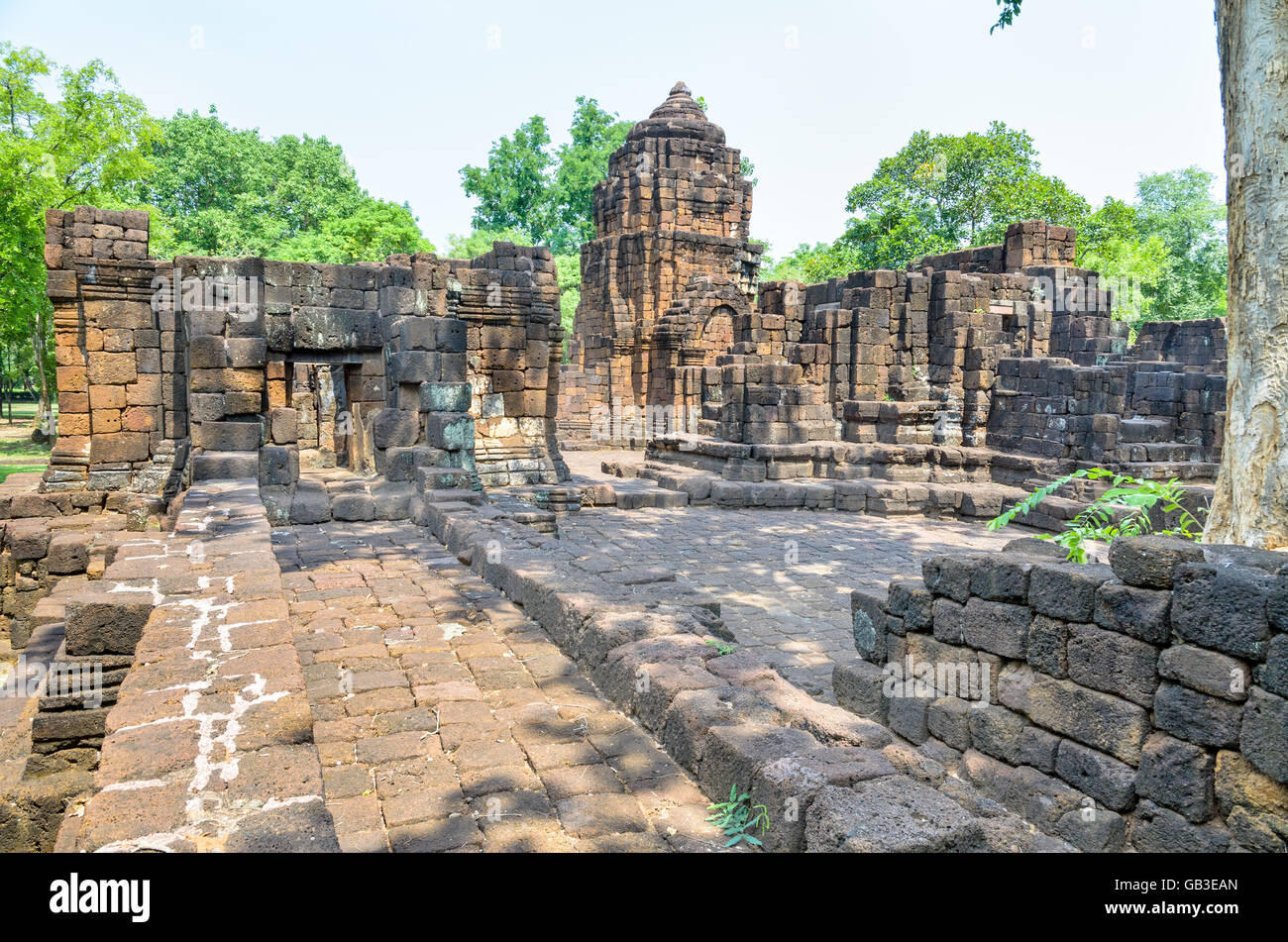 Prasat Mueang Sing Historical Park, Gebäude Überreste der alten Khmer-Stil Tempel Attraktion berühmten kulturellen in Sai Yok Di Stockfoto