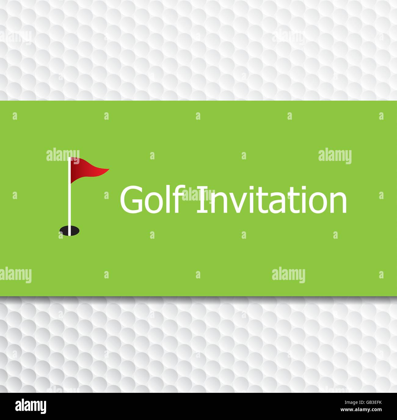 Golf Einladungskarte Flyer. Golfplatz mit Loch und Fahne auf Golf-Ball-geometrische Struktur-Muster. Stock Vektor