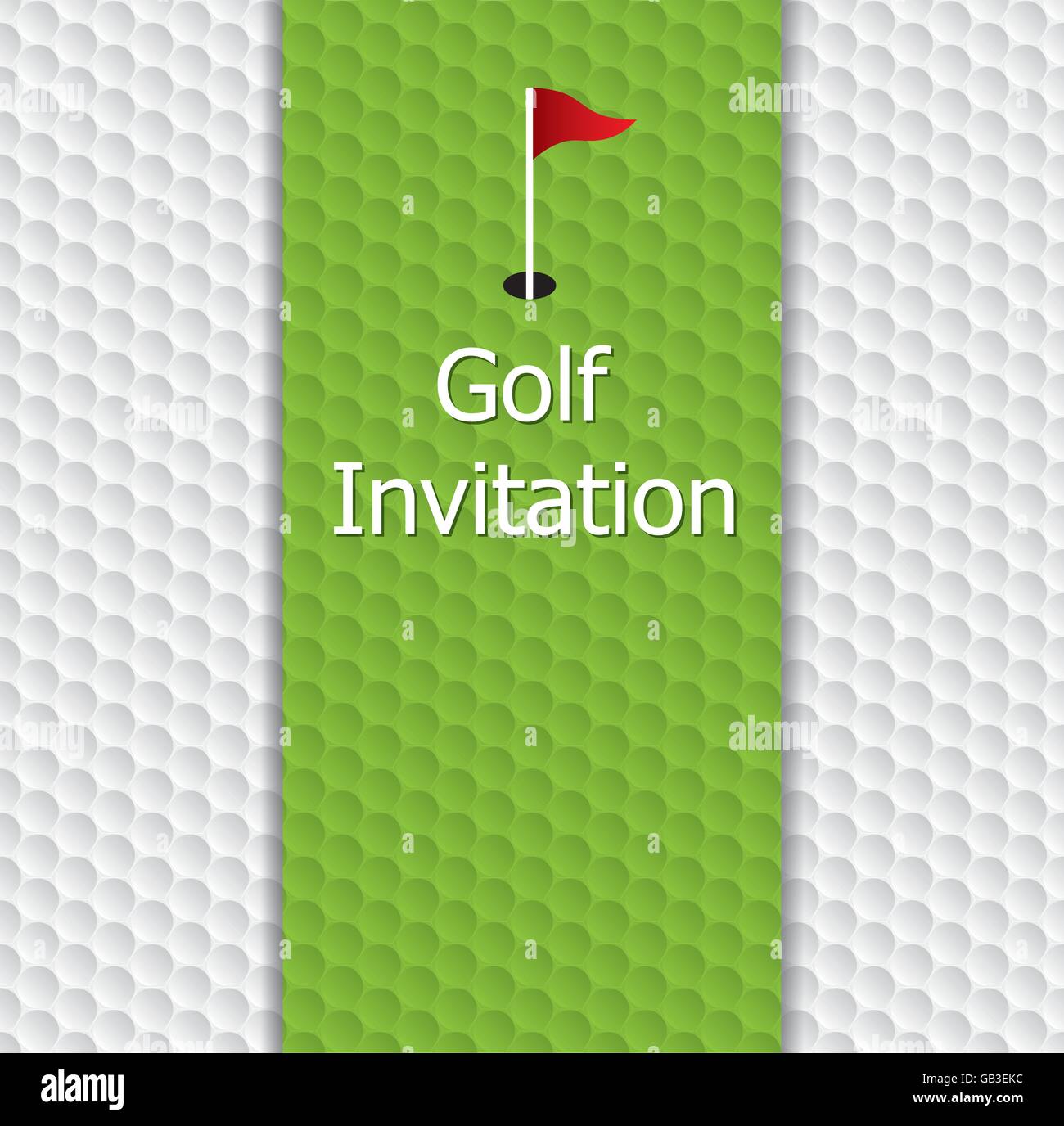 Golf Turnier Einladung Grafik-Design. Golfplatz, Flagge und Loch auf Golf ball Muster Textur. Stock Vektor