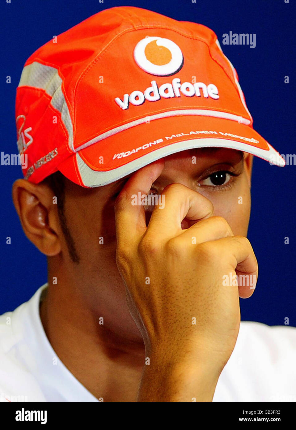 Formel 1 Motorsport - Großer Preis Von Europa - Valencia. Der britische Lewis Hamilton bei einer Pressekonferenz zum Europa-Grand-Prix am Wochenende in Valencia, Spanien. Stockfoto