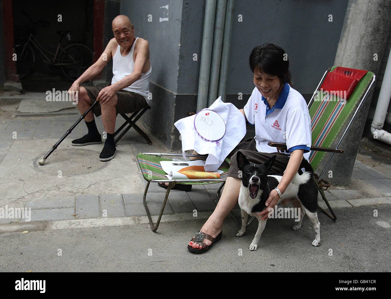 Olympische Spiele - Olympische Spiele In Peking 2008. Ein Hund bellt in Peking, China, gegen die Kamera. Stockfoto