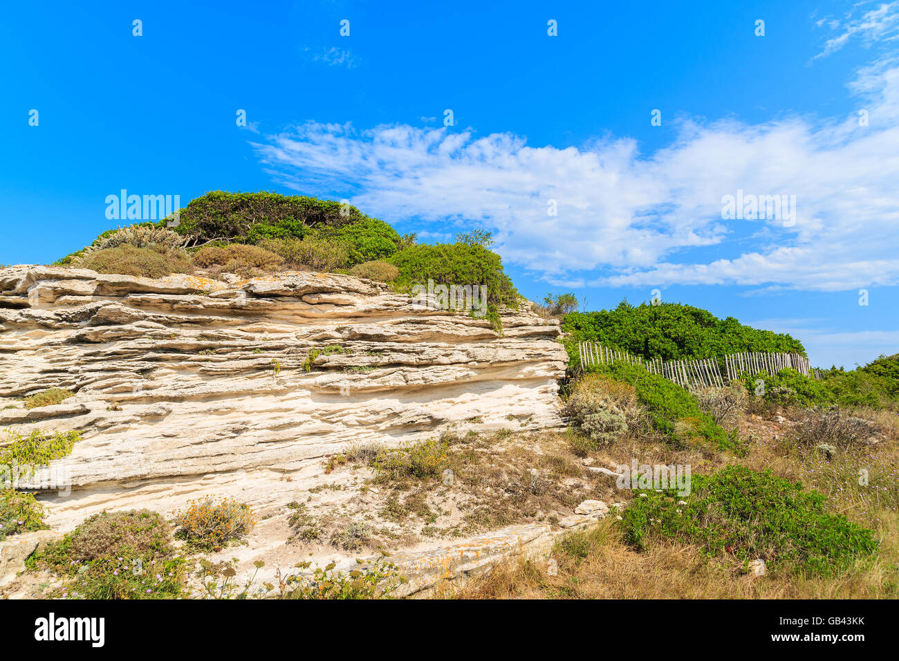 Fels in der Landschaft der Insel Korsika in der Nähe von Bonifacio Stadt, Frankreich Stockfoto