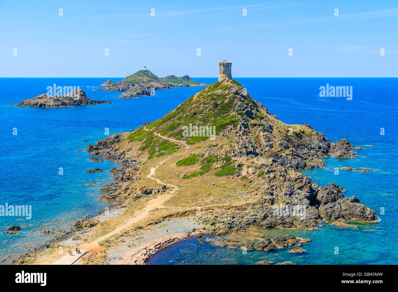 Ansicht des Turms auf Cape De La Parata, Korsika, Frankreich Stockfoto