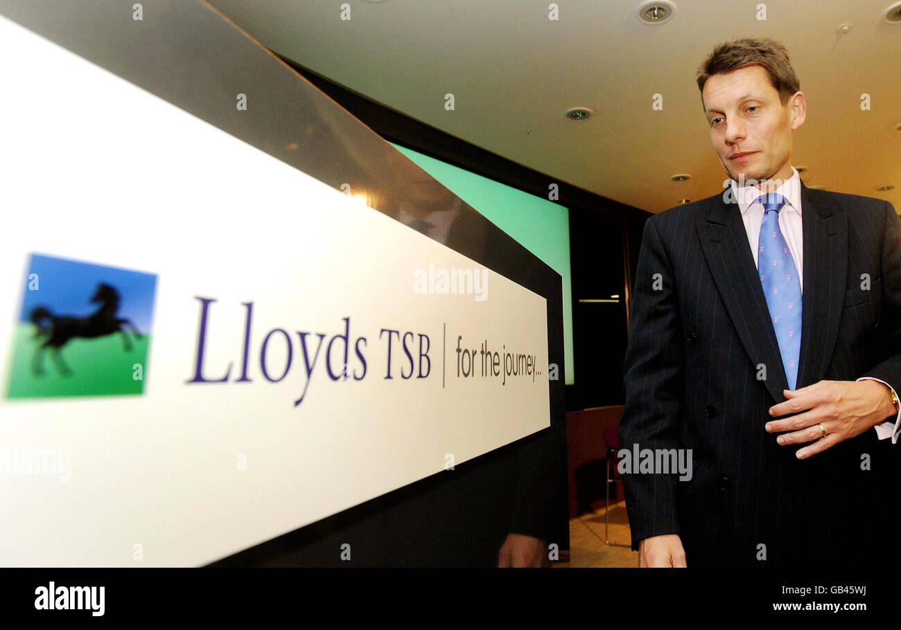Mögliche Fusion zwischen Lloyds TSB und HBOS. Andy Hornby, CEO von HBOS, nach dem Zusammenschluss von Lloyds mit der Halifax, City of London. Stockfoto